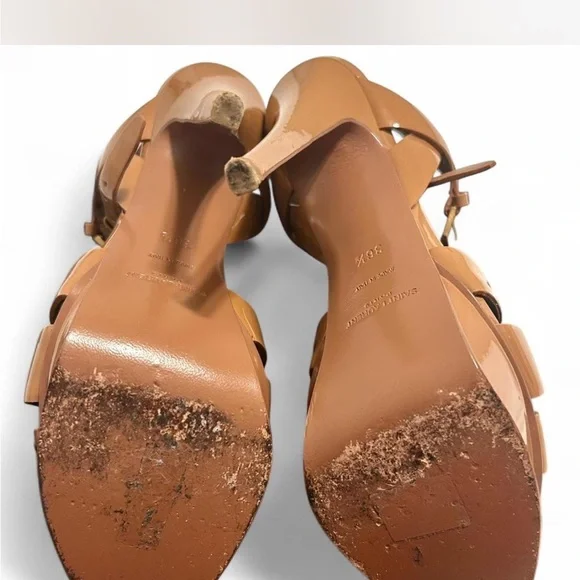 Authentic YSL Saint Laurent Tribute High Heel Sandals W Platform Camel/Tan